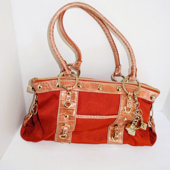 Kathy Van Zeeland Rust Color Canvas Satchel with Faux Leather Trim. - Picture 3 of 5